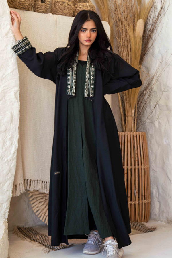 عباية فستان مشبوك زيتي