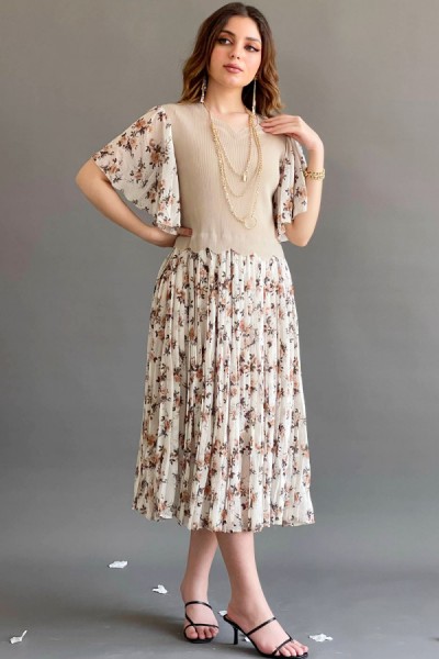 فستان ميدي مشجر بكسرات