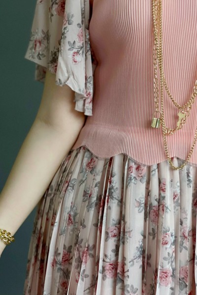 فستان ميدي مشجر بكسرات